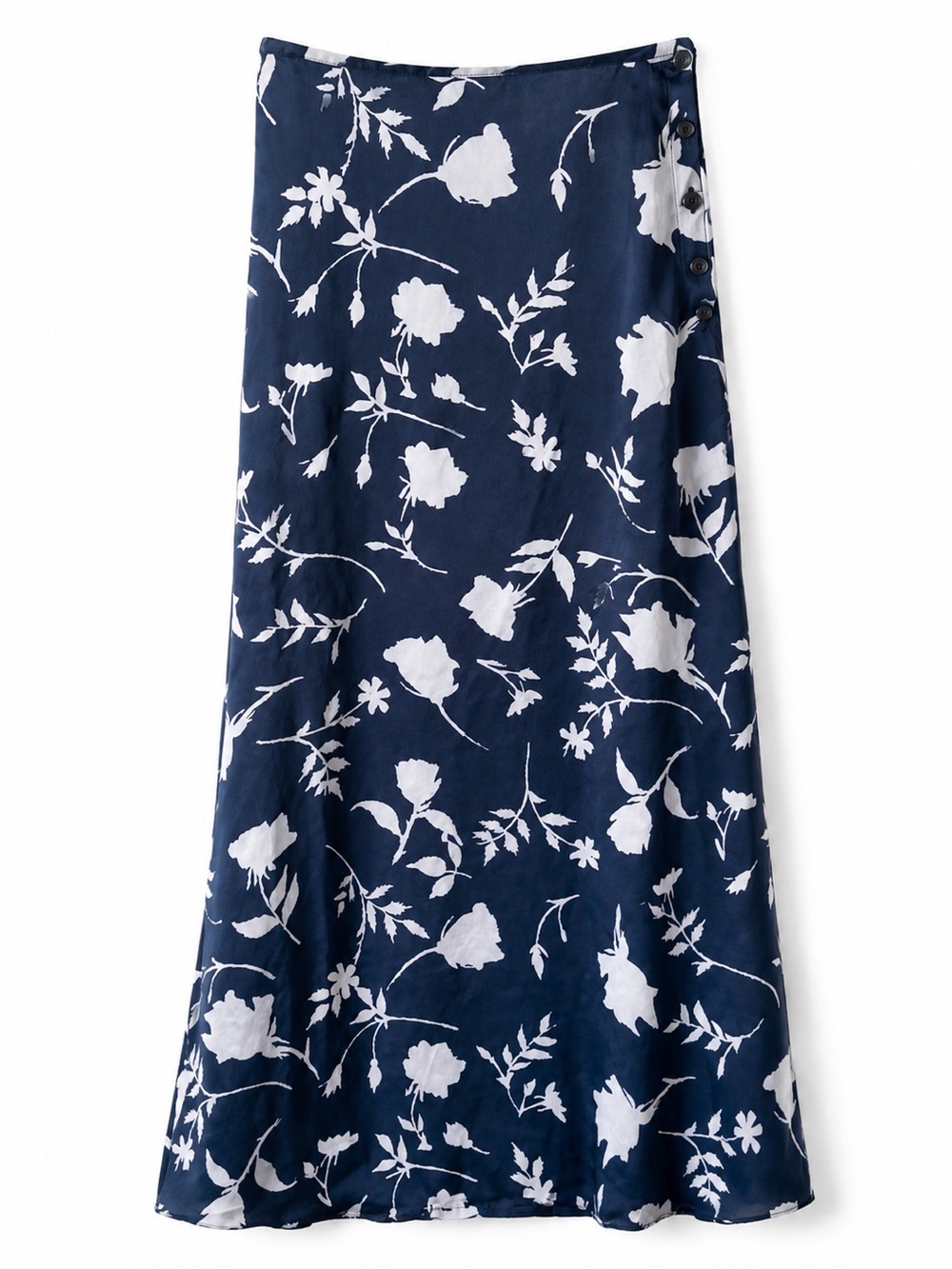 The Limited Vintage Botanical Floral Skirt Navy Blue & White Side Button Midi 4